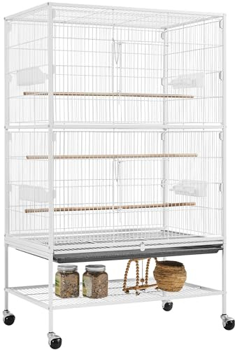 costoffs 132cm Large Rolling Parrot Cage with Storage Shelf White | For Lovebirds Cockatoos Conures, 3 Perches & 4 Feeders, Extra Storage Shelf, Metal Rolling Cage