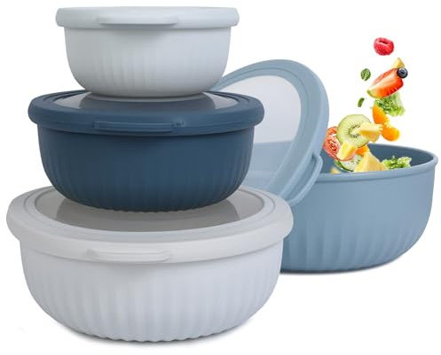 Cozary 4 pezzi Insalatiera con Coperchio, Ciotole Plastica (400ML, 780ML,1400ML, 2200ML), Impilabili, Insalatiera per Ciotole da Dessert per Campeggio, Senza BPA, Adatto a Microonde e Lavastoviglie