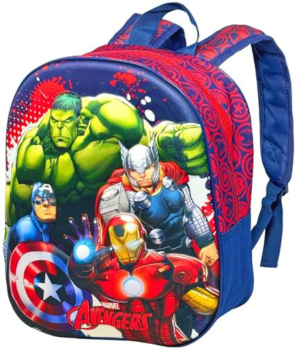 3D Kindergartenrucksack für Kinder 31×26×11 cm – Rucksack für Avengers Fan – Freizeitrucksack für Jungen, Alter 3 bis 7 Jahre, Vorschule Grundschule, Reisen, Geschenk, Offizielles Gadget