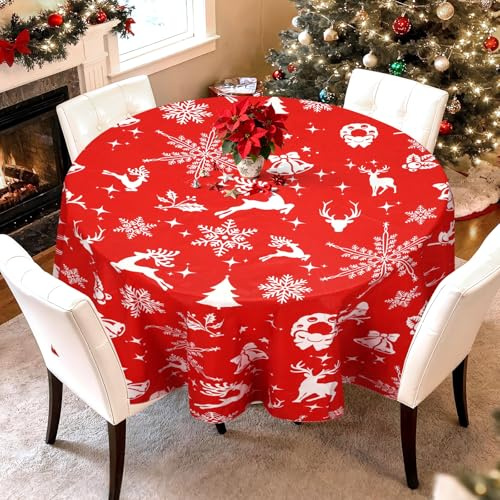 Arquiel Weihnachten PVC Wachstischdecke Rund Ø 152 cm Abwaschbar | Abwaschbare PVC-Wachstischdecke mit Weihnachten-Motiv, wasserfest und pflegeleicht für Küche, Esszimmer, Garten und Alltag.