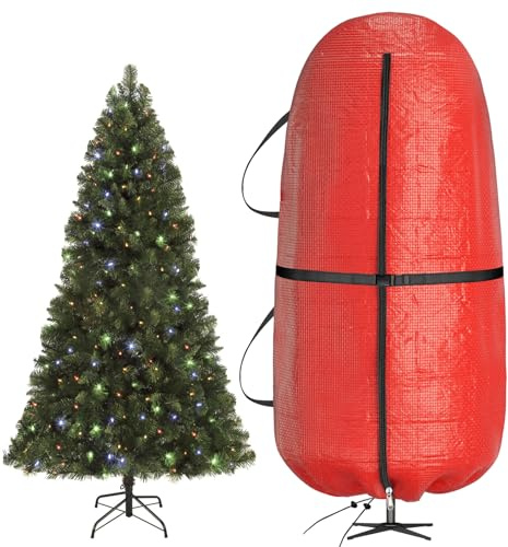 Aufrechte Aufbewahrungstasche für Weihnachtsbaum, 2,5 m, mit verstellbaren Riemen, reißfester Schnappverschluss, Rot