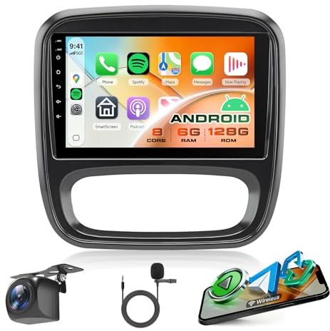 8 Core 6G+128G Android Radio Coche para Renault Trafic 3 Opel Vivaro B FIAT Talento Nissan NV300 Inalámbrico Carplay Android Auto GPS Navi WiFi 360° Panorámica 9 Pulgadas Radio Bluetooth FM/RDS/DSP EQ
