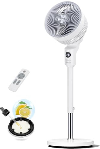 Aigostar Pedestal Fan, Silent Standing Fan for Bedroom 3D Oscillating Cooling Fan with Aroma Pad, 6 Speeds 3 Modes 12H Timer, Adjustable Height, Remote & LED Display,White - Aeroflow