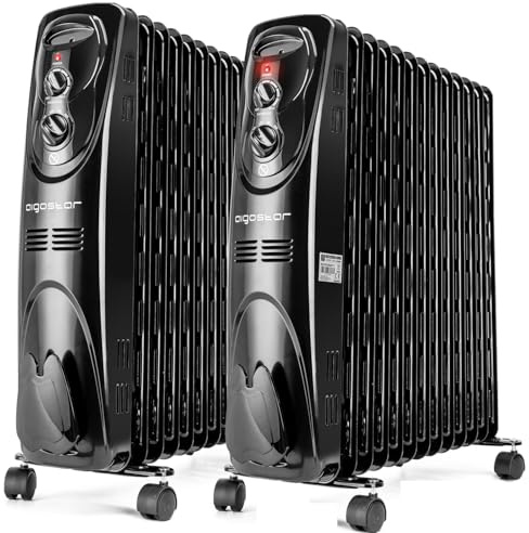 Aigostar Black Forest 33JIF – Radiateur à bain d’huile. 13 éléments, 2500 W. 3 niveaux de puissance et thermostat réglable. Design exclusif.2PCS