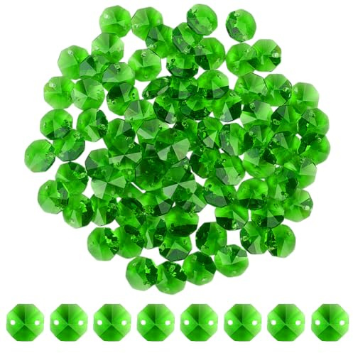 HOBBIESAY 80 Stücke LimettenGrüne KristallglasPerlen Glas Achteckperlen Kronleuchter Prismen Schmuckperlen Für Kronleuchter DIY Lampe Hängeleuchter Sonnenfänger Dekoration