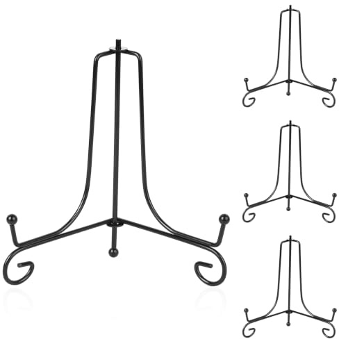4 Stück Tellerhalter Ständer, Staffelei Tisch, 6 Zoll Tellerständer Metallständer, Schwarze Faltbares Staffelei Ständer, Teller Ständers, für Bilderrahmen Bilderständer Fotoständer Dekoteller Display