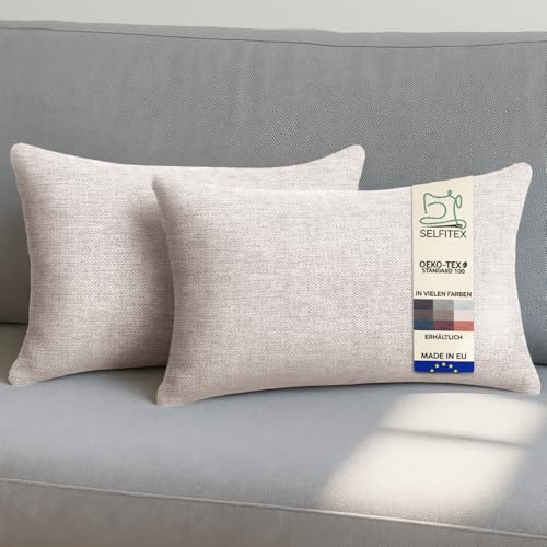 Selfitex 2er Set Sofakissen 30x50 cm, inkl. Füllkissen, gewebter Canvas Stoff, Matte & strukturierte Oberfläche, weiche Polyester Füllung, in Handarbeit gefertigt – Made in EU (Sand)
