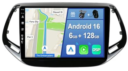 YUNTX [6GB+128GB] Android 16 Autoradio per Jeep Compass 2 MP 2016-2019-[Incorporato Carplay/Android Auto/DSP/GPS]-10.1 IPS Touch Screen-Camera+MIC Incluso-DAB/Mirror Link/Bluetooth 5.0