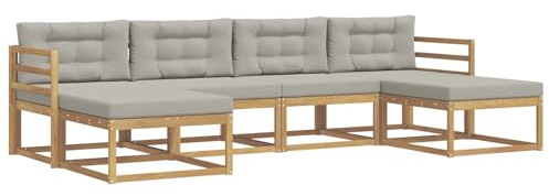 vidaXL Outdoor-Sofagarnitur mit Kissen 6 pcs Weiß und Hellgrau, Moderne Akazien-Gartenmöbel, wetterfester Sofa-Set, stylische Sitzgelegenheit für Terrasse und Pool