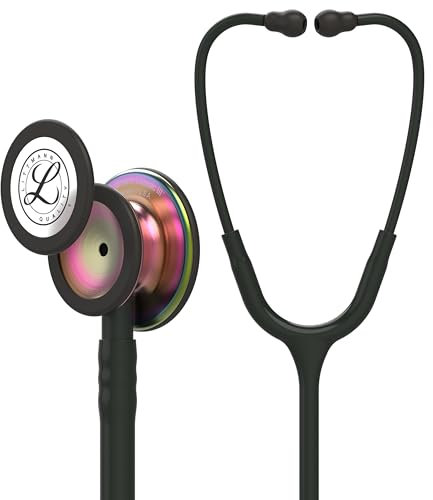 3M Littmann Classic III Fonendoscopio Para Monitorización, Campana De Acabado En Arcoíris, Con Vástago, Auricular Y Tubo Color Negro, 69 cm