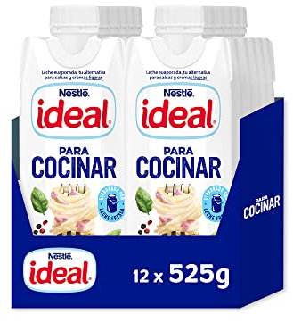 Nestlé Ideal - Leche evaporada semidesnatada - Caja de leche evaporada 12 x 500 ml (525g)