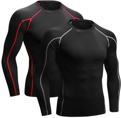 Niksa 2er Pack Herren Kompressionsshirt Funktionsshirt Langarm Sportshirt Fitnessshirt Männer Atmungsaktiv Laufshirt für Running Jogging Gym Schwarz,S