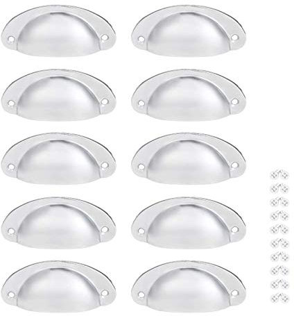 Yetaha 10 x Drawer Shell Pull Handles Cabinet Cup Pull Handle 82x35mm Drawer Shell Pull Handles, Vintage Antique Kitchen Cupboard Pulls Furniture Knob Suitable for Drawer Dresser Door, Silver