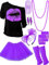 Blulu 80 Jahre Kostüm Zubehör Set, T-Shirt Tutu Stirnband Ohrring Halskette Beinlinge(M,Lila)