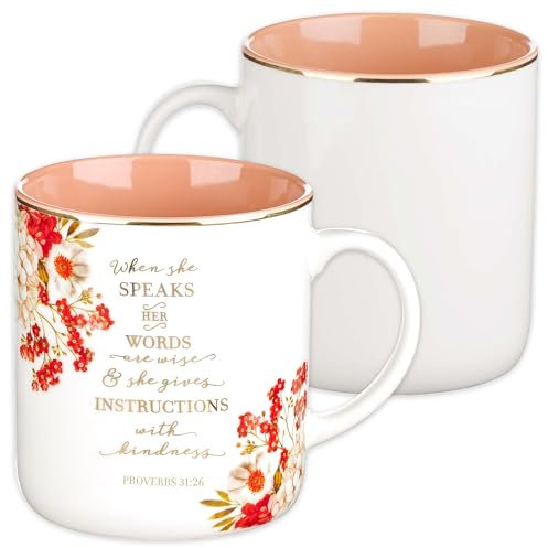 Taza de café de cerámica con texto en inglés «When She Speaks Proverbs», 31 unidades, color rosa y rojo y dorado
