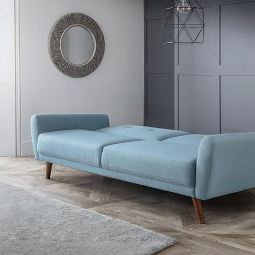Julian Bowen Monza Sofa Bed, 3 Seater, Upholstered Blue - D81 x W223cm | Scandi Convertible Guest Bed, Easy Sofa-To-Bed Conversion, Space-Saving Design