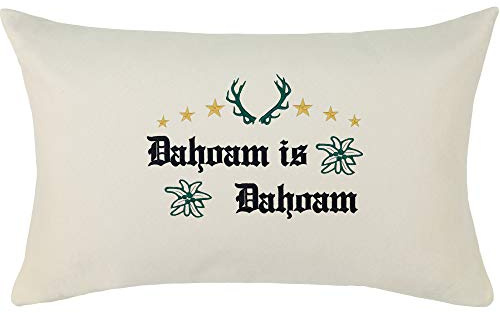 EXPRESS-STICKEREI Dahoam is Dahoam Hirsch Kissen mit Hirschgeweih Landhausstil Dekokissen Country Chic traditionelle Wohnzimmer Dekoration Zierkissen mit Füllung Sofakissen groß | 40x60cm | beige