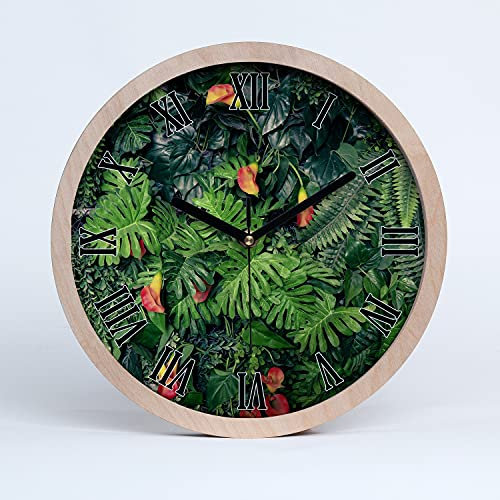 Tulup Holzuhr Uhr Holz ⌀ 20cm Dekoration Wanduhr Modern Runde Stille Uhren Schwarze Uhrzeiger - exotische Dschungel