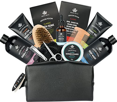 Bath Gift Set 14Pcs Beard Grooming Bath & Body Spa Kit w/Beard Oil,Beard Balm,Beard Brush,Beard Comb,Beard Scissors,Storage Bag,Nail Clipper,Shower Steamer,Beard Growth Care for Men,Dad,Husband