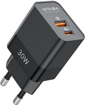 USB C Charger,NITASA 30W USB C Ladegerät Netzteil 2-Port PD 3.0 PPS Netzstecker Schnellladegerät Adapter für iPhone 14/14 Pro/14 Pro Max/13/12/SE/XS/XR,iPad,Samsung S22 S21,Google Pixel 7/6 Pro,Xiaomi