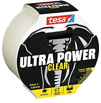 tesa Ultra Power Clear Repairing Tape - Transparentes Reparaturband für unsichtbare Reparaturen - wetterbeständig und handeinreißbar - 20 m x 48 mm