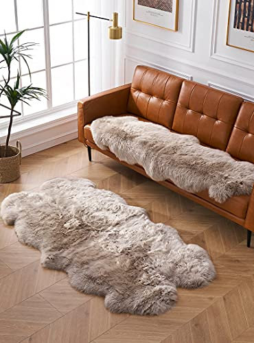 Bai You Mei BYM Schaffell Teppich Lammfell Sofaüberwürfe Bettvorleger Sofa Matte echtes Fell Bettüberwürfe 2m*1m Verdoppelt Fell