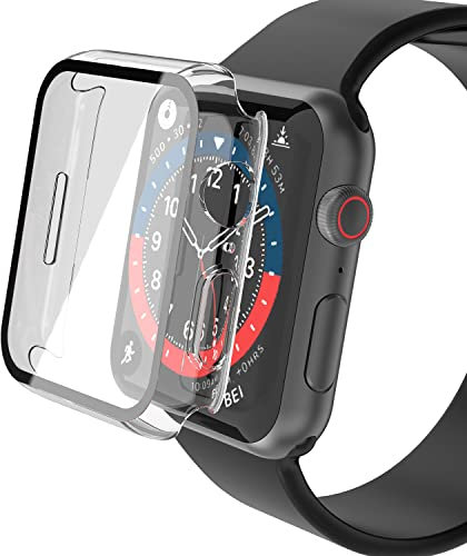 YoLin 2-Stück Mit Glas Ultradünne Displayschutz Kompatibel mit Apple Watch Series 9 / Series 8 / Series 7 45mm, PC All-Around Schutzhülle für iWatch 45mm (2 Transparent)