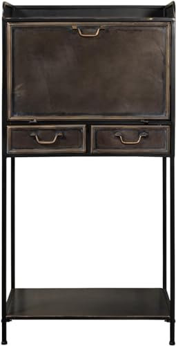 CHEHOMA - Barschrank Bonaparte - Mini-Bar Hausbar im Industrial Style fürs Wohnzimmer - mit Schubladen und großzügiger Ablage - Vintage Design - Shabby Chic - Eisen - 120 x 38 x 61 cm