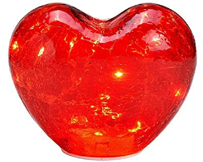 Deko Herz mit 20er LED mit Timer aus Glas in Rot, 18x15x11 cm