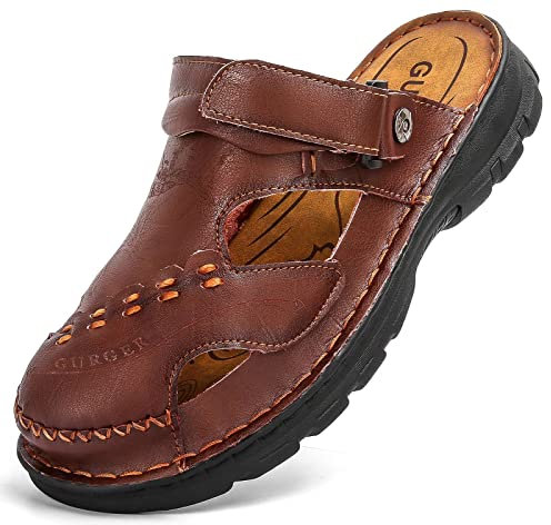 GURGER Sandales de Marche Homme Cuir de Vachette Été Sabots et Mules Taille 43 Marron Foncé