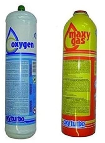 REPORSHOP - 2 Botellas Oxigeno y Maxygas Turbo Set 90 Soldador Autogena Desechable