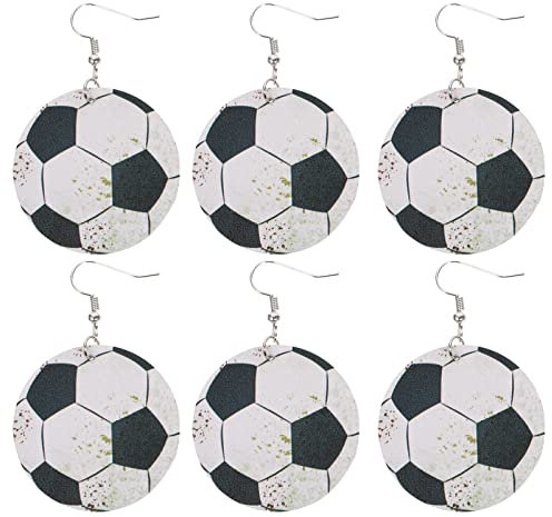 VALICLUD Couple Couple 3 Paar Fussball Faux Ohrringe PU Ohrringe Basketball Fu? Rugby Baseball Faux Baumeln Hoop Lederfussball