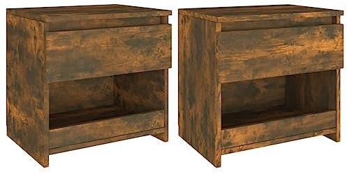 vidaXL 2X Tables de Chevet Tables de Nuit Armoires de Chevet Armoires de Lit avec Rangement Chambre Chêne Fumé 40x30x39 cm Bois d'Ingénierie