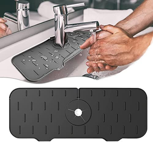 Tapis absorbant en silicone pour robinet d'évier de cuisine, protection anti-éclaboussures, tapis de récupération d'eau, égouttoir derrière le robinet (noir)