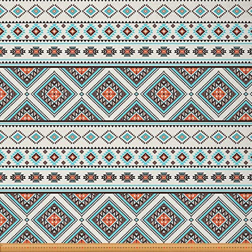 Boho Stoff Meterware Retro Azteken Polsterstoff Ethno Folk Dekorationsstoff Bohemian Stoff für Drinnen und Draußen DIY Kunst Wasserdichter Stoff Zum Quilten Nähen Blau Orange 92 x 150 (HxB)