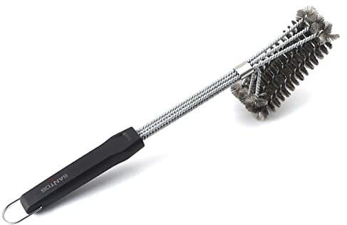 SANTOS 3-Kopf Grillbürste Edelstahl 45cm - 3-reihiger Borstenkopf -gegen hartnäckige Verschmutzungen - Reinigung von Holzkohle-, Elektro- & Gasgrills