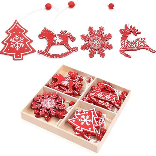 ZHOUHON 12 Stück Weihnachtsdeko Verzierung, Weihnachtsbaumanhänger, Weohnachtsbaumschmuck, Holzanhänger Weihnachten,DIY Christbaumschmuck Weihnachtsschmuck