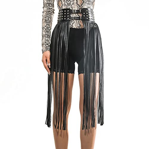 CHIC DIARY Breiter Taillengürtel Fransen Rock Punk Gothic Gürtel Dekorativer Hüftgürtel Nietengürtel Festival Outfit Damen