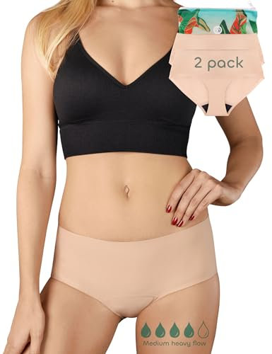 Culotte de règles, Hipster sans Couture de Jour pour Flux Moyen, sous-vêtements menstruels en en Nylon pour Femmes, sans substances nocives, Nude, Taille M, Pack Double