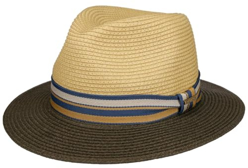 Stetson Romaro Toyo Traveller Straw Hat Men UV Protection 40+ Wide Brim Striped Ribbon Trim Spring Summer Olive
