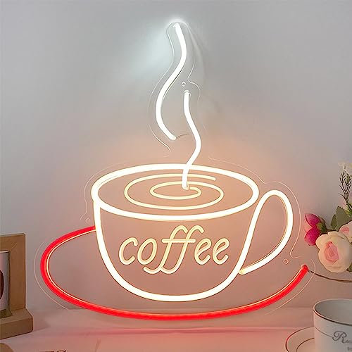 QCHIAN Coffee Neon Sign, Dimmable Cafe Neon Sign for Wall Decor, Coffee Cup Neon Sign for Cafe Kitchen Home Decoration, Windows Glass Hotel Pub Cafe Wedding Birthday Party Gifts