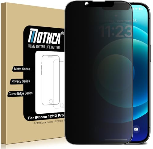 Mothca Verre Trempé Anti Espion pour iPhone 12/ iPhone 12 Pro Mat, Vitre Protection Ecran Privacy Matte à Couverture Complète, 9H Dureté, Anti-Espion et Anti-Reflet- 6,1 Pouces