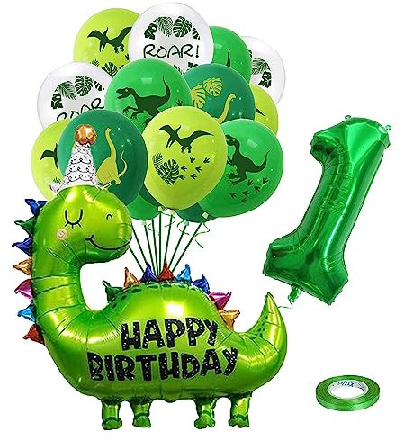 GROVBLE 17 Stück Dino Luftballon, dino luftballon zum 1. Geburtstag Deko Kindergeburtstag Junge Latexballons für Dinosaurier Geburtstag Grüner Dekorationen,Babyparty, Dschungel Partyzubehör…