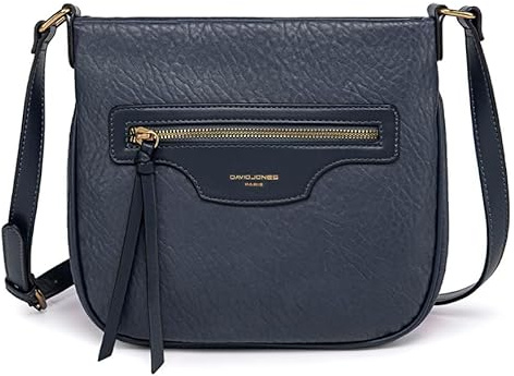 David Jones - Damen Umhängetasche PU Leder - Mittelgroß Schultertasche mit Reißverschluss & Mehrere Taschen Frau - Messenger Crossbody Bag - Klassische Handtasche Praktische Tasche Mode - Blau