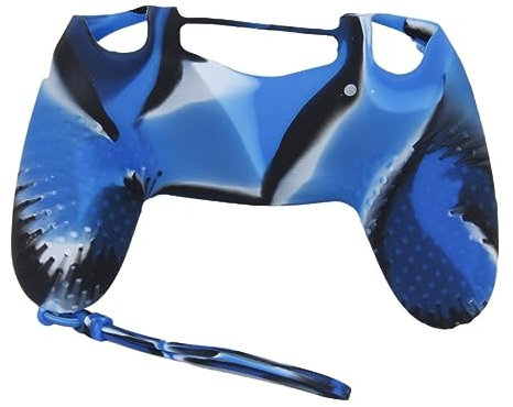 Tiuimk Funda de silicona con cordón para PS4, color azul camuflaje para mando de Playstation 4