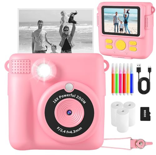 CHRERNA Appareil Photo Instantané Enfant, 2,4 Écran Appareil Photo Enfant avec 32GB Carte & Papier d'impression, 1080P Appareil Photo Enfant Instantanée, Cadeau pour Filles Garçons de 3-12 Ans