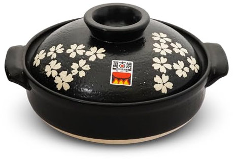 COTONOHA Banko-yaki Donabe Clay Pot - Authentic Japanese Earthenware with Cherry Blossom Design - Ideal for Cold Season Cooking - Made in Japan (Cherry Blossom, 1-2 people)