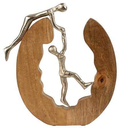 Lifestyle & More Skulptur Dekofigur Kletterndes Paar aus Metall Silber in Ring aus Holz 28x31 cm