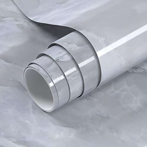 VOLEAAR Papier peint autocollant effet marbre gris 30 cm x 1000 cm pour comptoir, armoire, cuisine