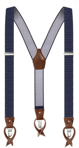 Anshili Herren Hosenträger mit 3 Clips 6 Knopfloch Y-Form - 3.5 cm Breit (Blau)
